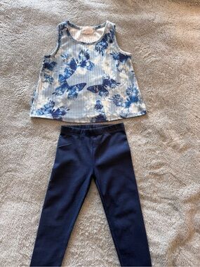 btween Blue and White Butterfly Tank with Navy Leggings Set 4T